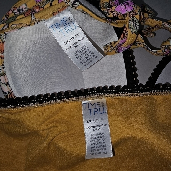 Time & Tru Gold Flowery 2pc Swim Suit  size L 12-14   "V" - Picture 4 of 7